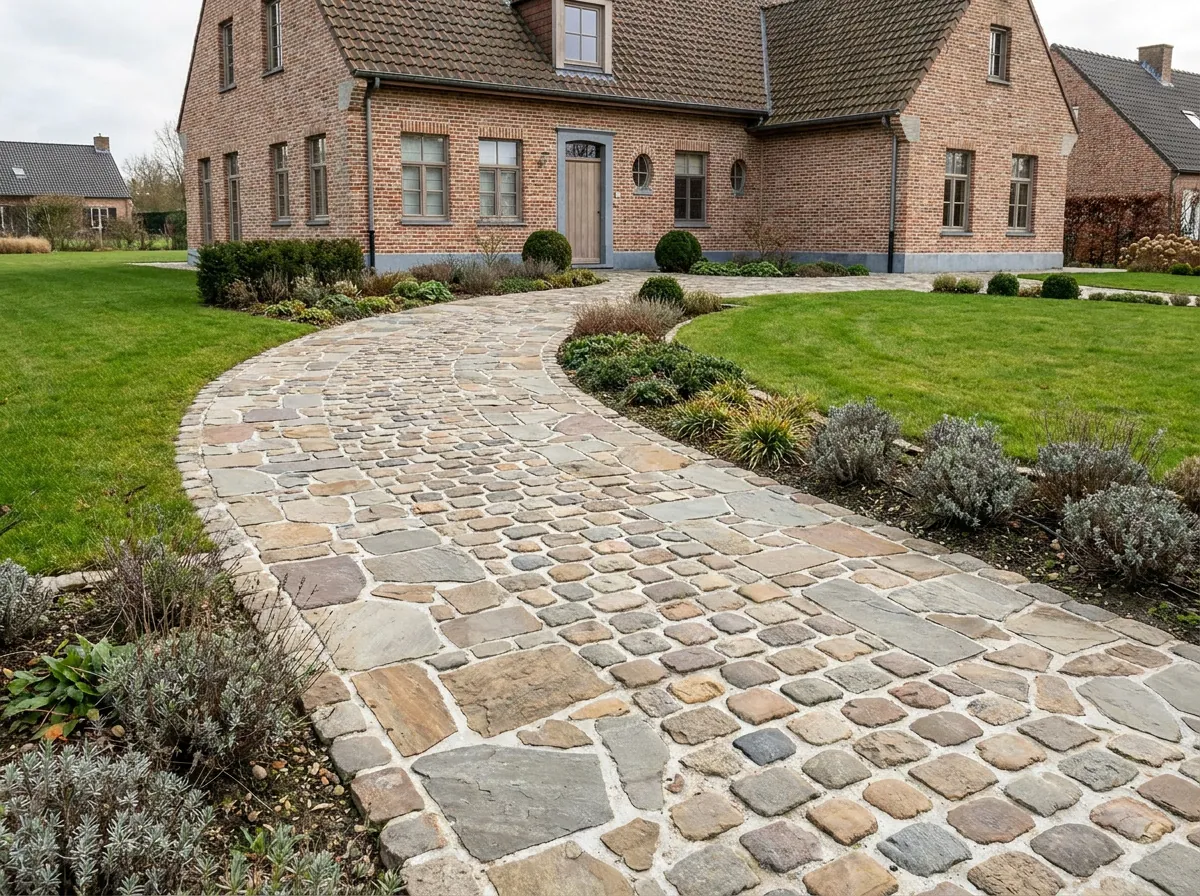 Klinkeroprit in visgraatpatroon met grijze accent